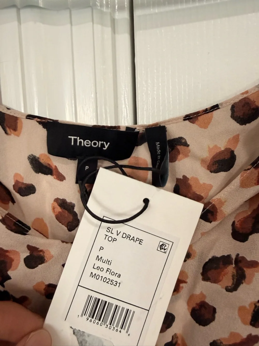 Theory Silk Multi Leopard-Print V-Neck Cami - Beige, Brown & Black - Picture 3 of 5